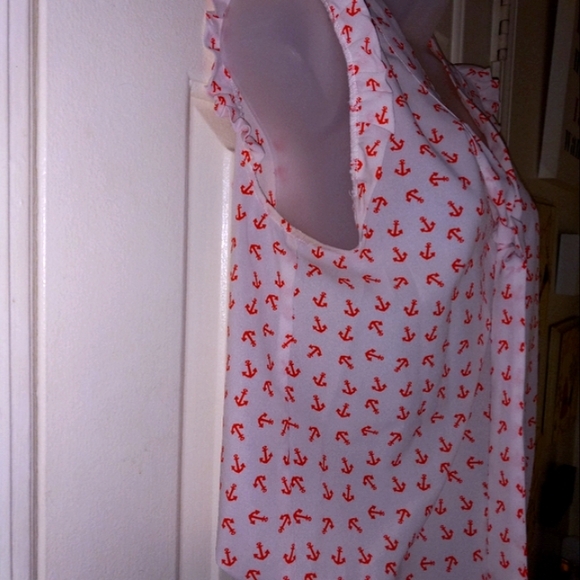 Eyeshadow Women's Sz Small Anchors White Red Ruffles Sleeveless Nautical Boating - Picture 8 of 16
